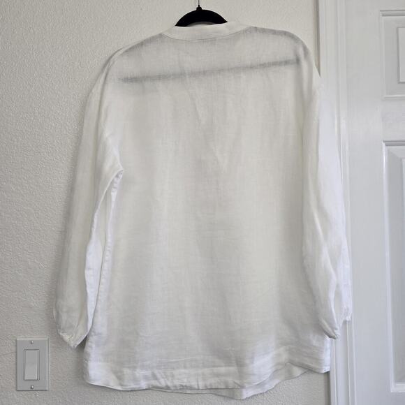 Boden Blouse 6R 100% Linen V-Neck Relaxed Lagenlook Bohemian Minimalist White - Picture 2 of 11
